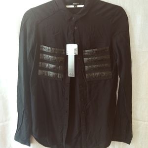 Reserved black semi sheer button down top M/34